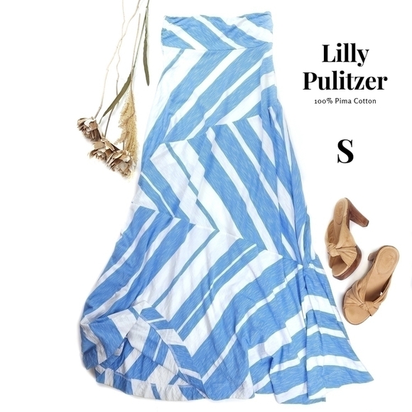 Lilly Pulitzer 100% Pima Cotton  Blue White Striped Strapless Maxi Dress… - Picture 1 of 16